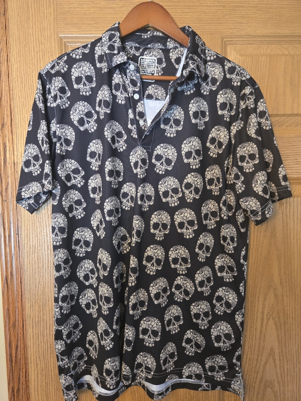 Men's Black Skull Print Polo Shirt